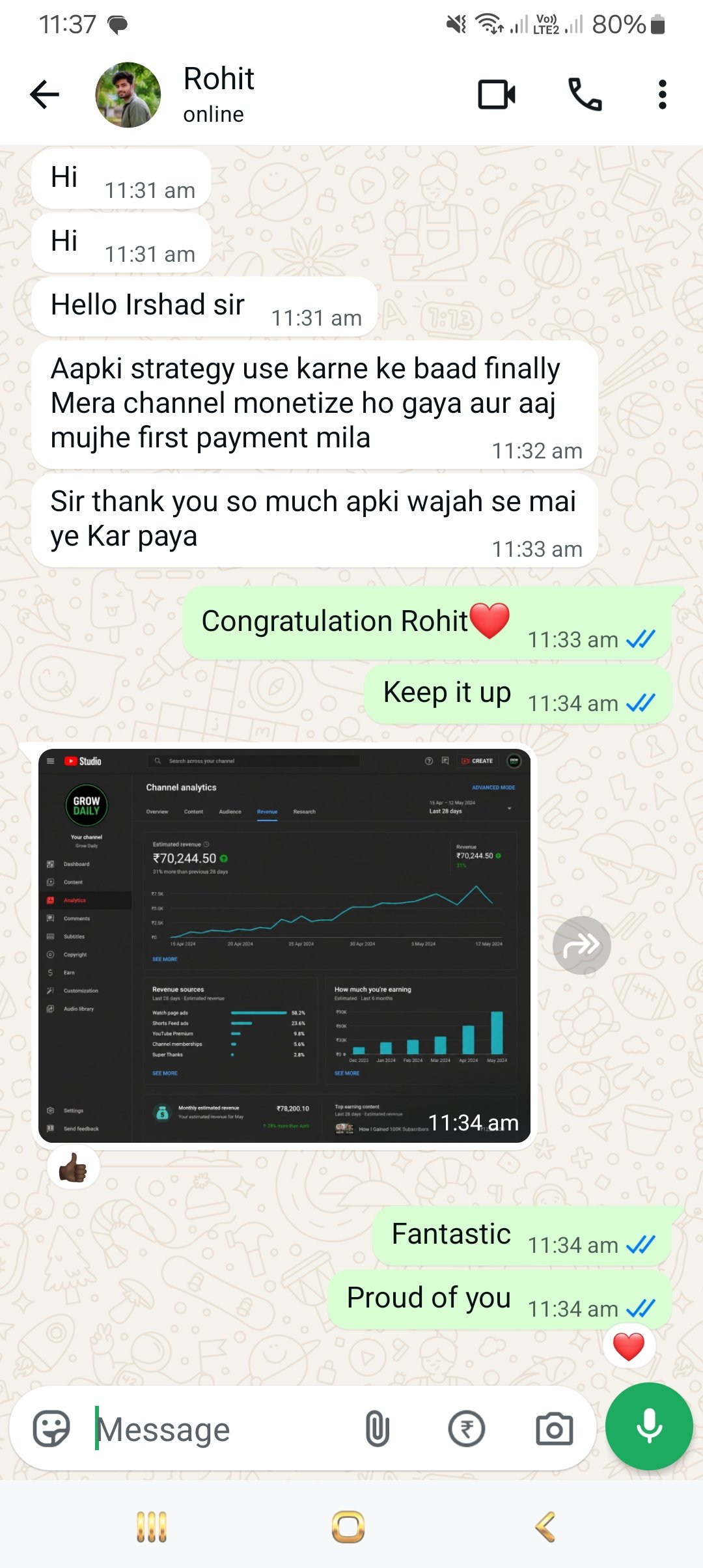 Learner feedback message
